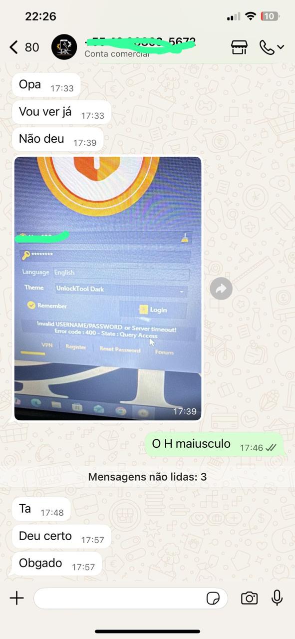 Suporte resolvendo login do cliente pelo WhatsApp